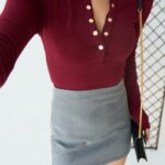 Button V-Neck Top – Burgundy