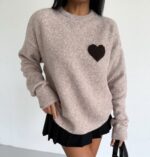 Beige Heart Patch Knit Sweater - Image 2