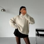 Beige Turtleneck Knit Sweater