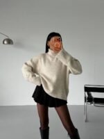 Beige Turtleneck Knit Sweater