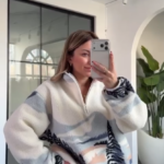 Fleece Quarter Zip Abstract Print Pullover