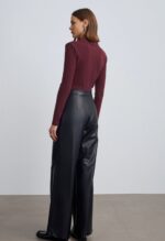 Black Faux Leather Wide Leg Pants - Image 3