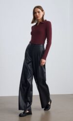 Black Faux Leather Wide Leg Pants - Image 2
