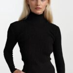 Black Ribbed Turtleneck Sweater