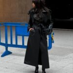 Black Faux Leather Long Trench Coat